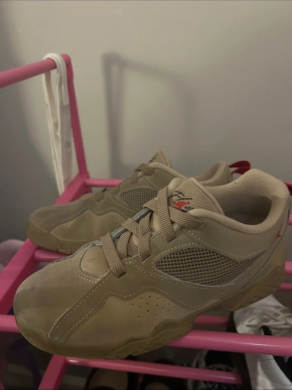 Jordan Kids Sneakers Tan with Red Accent